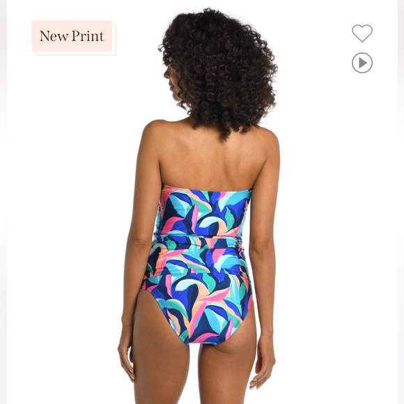 La Blanca swimsuit - tankini set with ruching on front “painted leaves” print - Picture 5 of 6
